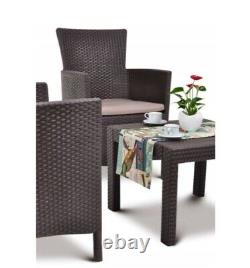 Keter Garden Furniture Set 2 Chairs + Table with Cushions Brown Patio Balcony UK