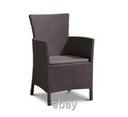 Keter Garden Furniture Set 2 Chairs + Table with Cushions Brown Patio Balcony UK