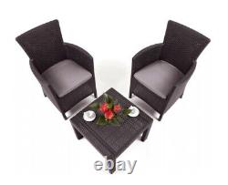 Keter Garden Furniture Set 2 Chairs + Table with Cushions Brown Patio Balcony UK