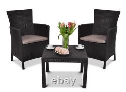 Keter Garden Furniture Set 2 Chairs + Table with Cushions Brown Patio Balcony UK