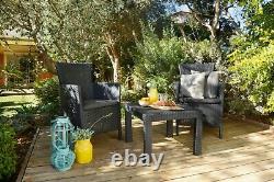 Keter Garden Furniture Set Chairs + Table Cushion 2 Colours Balcony Patio HQ
