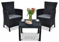 Keter Garden Furniture Set Chairs + Table Cushion Graphite Balcony Patio Sturdy