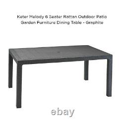 Keter Melody 6 Seater Rattan Outdoor Patio Garden Furniture Dining Table Grey