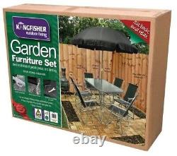 Kingfisher 8 Piece Garden Furniture Patio Set 6 Chairs Rectangle Table & Parasol