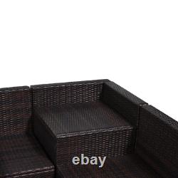 Large 8Pcs Patio Rattan Sofa Set Corner Sofa Garden Furniture Side Table Cushion