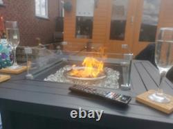 Large Fire Pit Outdoor Garden Furniture Patio Flame Heater Gas Rattan Glass Lid