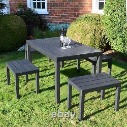 Large Garden Patio Dining Table & 4 Benches Outdoor Weatherproof Furniture Set