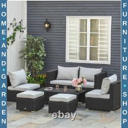 Large Outdoor Patio Furniture Black Garden Wicker Rattan Sofa Chair & Table Set