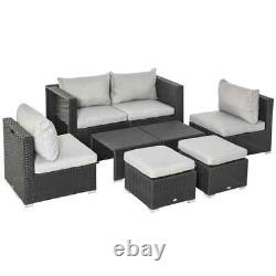 Large Outdoor Patio Furniture Black Garden Wicker Rattan Sofa Chair & Table Set