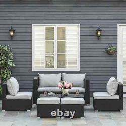 Large Outdoor Patio Furniture Black Garden Wicker Rattan Sofa Chair & Table Set