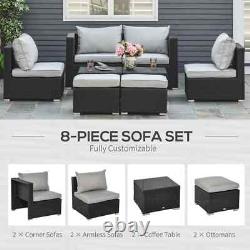 Large Outdoor Patio Furniture Black Garden Wicker Rattan Sofa Chair & Table Set