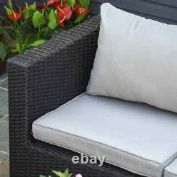Large Outdoor Patio Furniture Black Garden Wicker Rattan Sofa Chair & Table Set