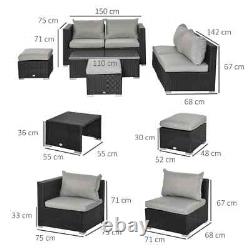 Large Outdoor Patio Furniture Black Garden Wicker Rattan Sofa Chair & Table Set