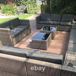 Large Patio Rattan Corner Sofa Set Garden Furniture Side Table Cushion 12 Seater