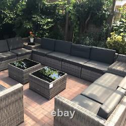 Large Patio Rattan Corner Sofa Set Garden Furniture Side Table Cushion 12 Seater