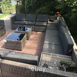 Large Patio Rattan Corner Sofa Set Garden Furniture Side Table Cushion 12 Seater