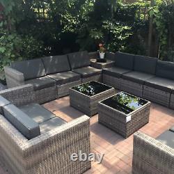 Large Patio Rattan Corner Sofa Set Garden Furniture Side Table Cushion 12 Seater