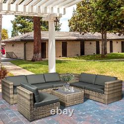 Large Patio Rattan Corner Sofa Set Garden Furniture Side Table Cushion 12 Seater