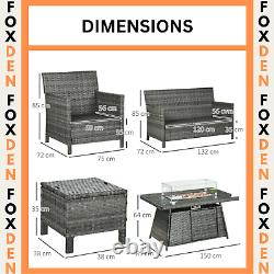 Large Patio Rattan Sofa Garden Furniture Set Armchairs Footstools Fire Pit Table