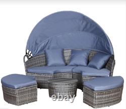 Large Rattan Sofa Set Garden Patio Furniture Wicker Round Table Day Bed Canopy