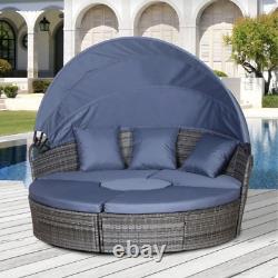 Large Rattan Sofa Set Garden Patio Furniture Wicker Round Table Day Bed Canopy