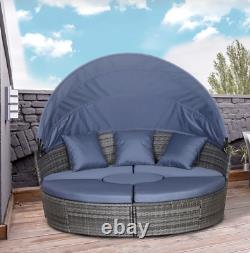 Large Rattan Sofa Set Garden Patio Furniture Wicker Round Table Day Bed Canopy