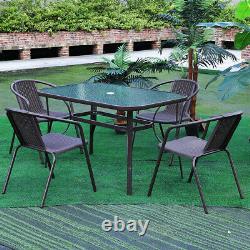 Large Table and Chairs Set Garden Patio Rectangle Furniture with Parasol Hole UK