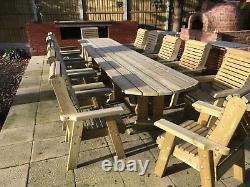 Large Wooden garden table and chairs set solid patio furniture tanalised (ERG12)
