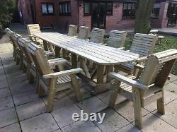 Large Wooden garden table and chairs set solid patio furniture tanalised (ERG12)