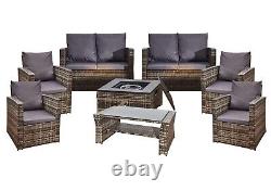 Long Rattan Firepit Garden 8 PC Patio Furniture Set with Relax Modern Entertain