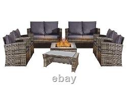 Long Rattan Firepit Garden 8 PC Patio Furniture Set with Relax Modern Entertain