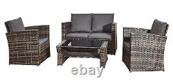 Long Rattan Firepit Garden 8 PC Patio Furniture Set with Relax Modern Entertain