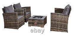 Long Rattan Firepit Garden 8 PC Patio Furniture Set with Relax Modern Entertain