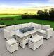 Luxury Rattan Garden Furniture Set With Firepit Table Quality Gas Outdoor Patio