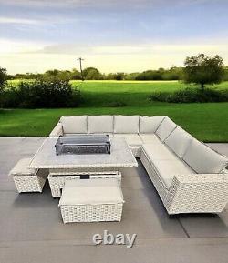 Luxury Rattan Garden Furniture Set With Firepit Table Quality Gas Outdoor Patio