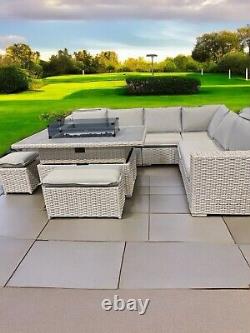 Luxury Rattan Garden Furniture Set With Firepit Table Quality Gas Outdoor Patio