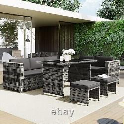 Luxury Rattan Outdoor Garden Furniture Patio Corner Sofa Set 8 Seater Dining Set