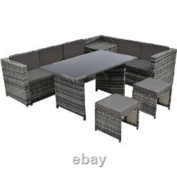 Luxury Rattan Outdoor Garden Furniture Patio Corner Sofa Set 8 Seater Dining Set