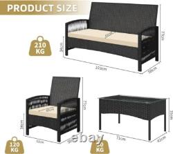 Mcc direct 4Pcs Rattan Garden Furniture Set, Patio sofa 2 Armchairs centre table