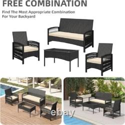 Mcc direct 4Pcs Rattan Garden Furniture Set, Patio sofa 2 Armchairs centre table