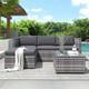 Merax Grey Rattan Patio Garden Furniture Corner Sofa Glass Top Collect Nn5