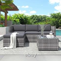 Merax Grey Rattan Patio Garden Furniture Corner Sofa Glass Top Collect NN5