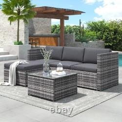 Merax Grey Rattan Patio Garden Furniture Corner Sofa Glass Top Collect NN5