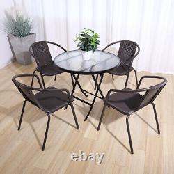 Metal Garden Patio Furniture Set Glass Table and Stackable Chairs Home Bistro UK