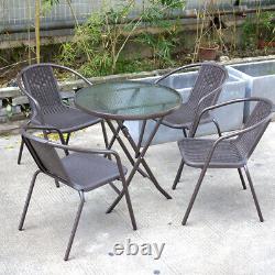 Metal Garden Patio Furniture Set Glass Table and Stackable Chairs Home Bistro UK