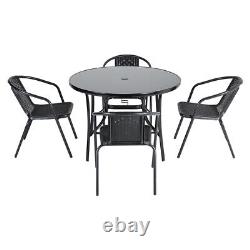 Metal Garden Patio Furniture Set Glass Top Table & Folding Stacking Chairs Sets