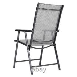 Metal Garden Patio Furniture Set Glass Top Table & Folding Stacking Chairs Sets