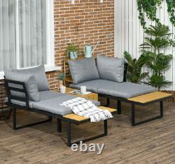 Metal Patio Furniture Garden Lounge Set Corner Cushion Wooden Sofa Chair Table