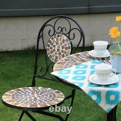 Mosaic Bistro Set Outdoor Patio Garden Furniture Table and 2 Chairs Metal Frame