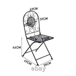 Mosaic Bistro Set Table And Folding Chairs Outdoor Garden Patio Dining Furniture